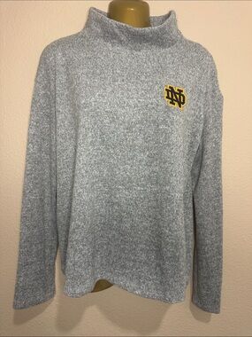 GAME DAY Notre Dame Gray Mock Neck Sweater with Zipper Detail, Size M, EUC